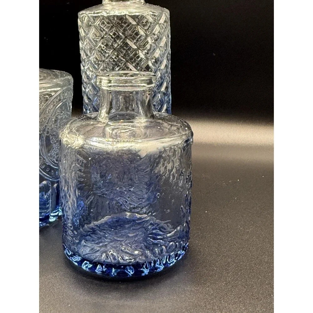 Lot Of 3 Vintage Style Blue Glass Bud Vases Bottles Shabby Chic Cottagecore
